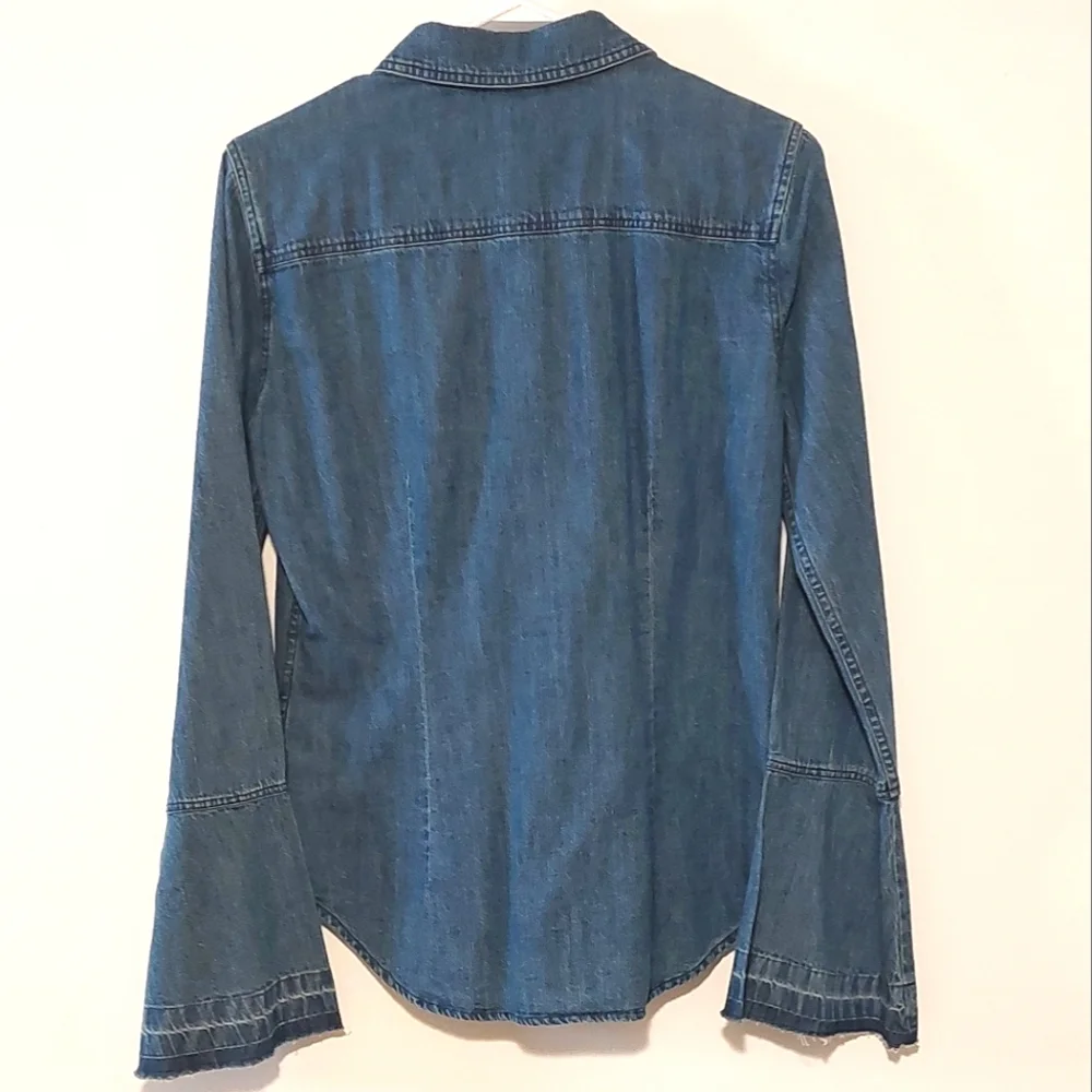 7 For All Man Kind Women's Flared Sleeve Button-Down Denim Shirt NWT Size S - Picture 12 of 12
